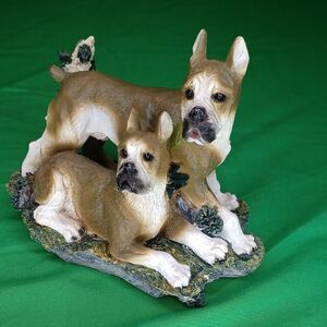 Boxer Lying with Puppy Figurine Sculpture Dogs Home Decor Pet Boxers